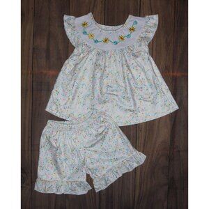 Boutique Floral Embroidered Tunic & Shorts Baby Girls Outfit Set